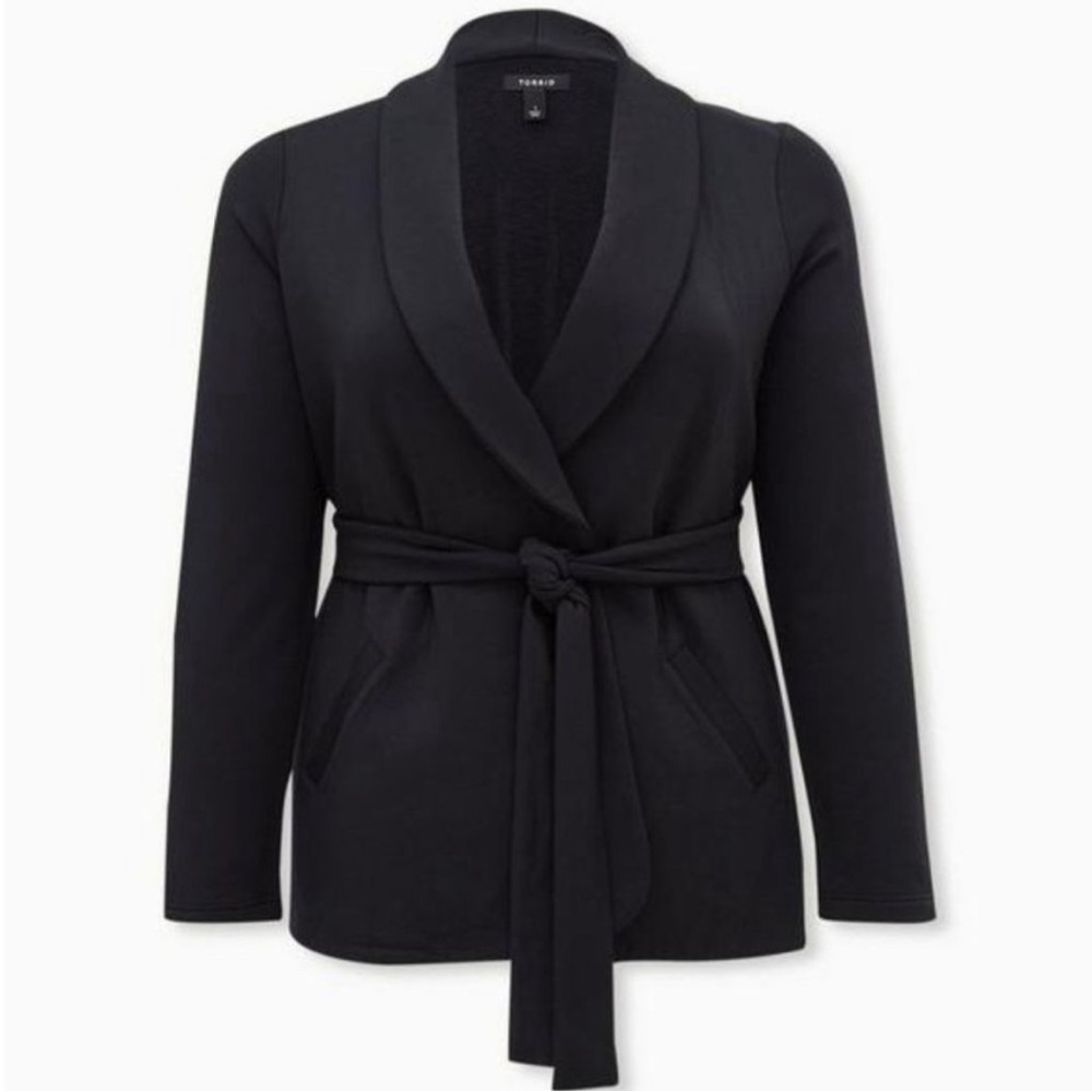 Torrid Black Blazer Jacket Tie Waist Shawl Collar Size 3X